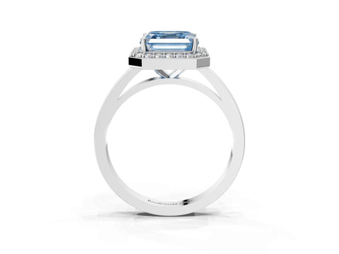 White gold Fancy Blue Asscher Cut Halo Diamond Ring with Solitaire Band and Prong Setting_3