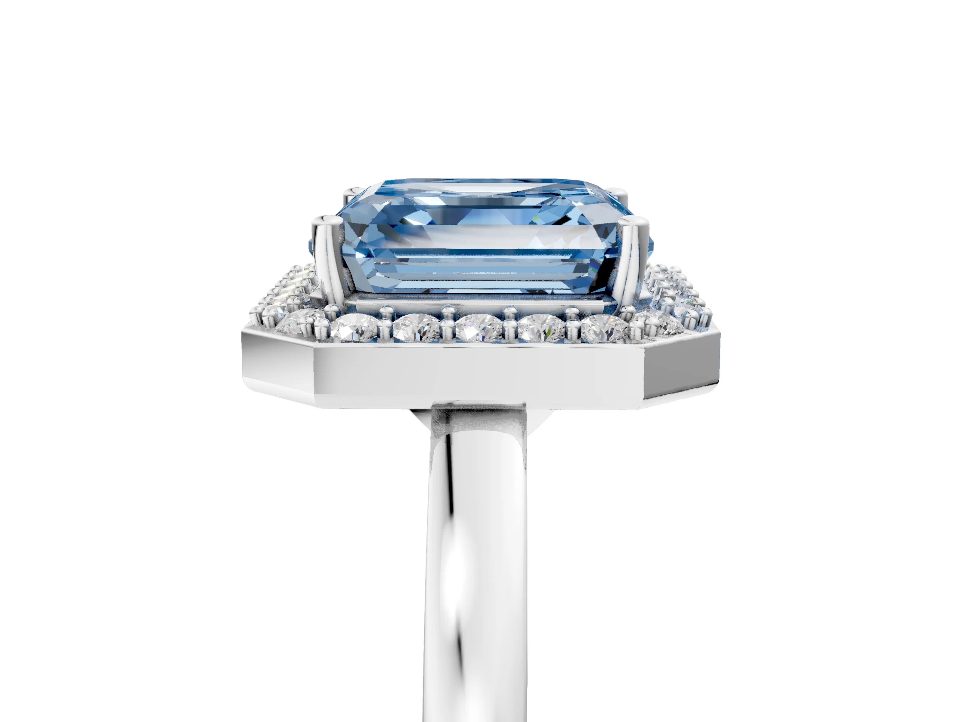White gold Fancy Blue Asscher Cut Halo Diamond Ring with Solitaire Band and Prong Setting_5