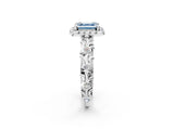 White gold Fancy Blue Asscher Cut Halo Diamond Solitaire with Filigree Band and Four-Prong Setting_2
