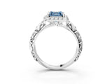 White gold Fancy Blue Asscher Cut Halo Diamond Solitaire with Filigree Band and Four-Prong Setting_3