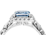 White gold Fancy Blue Asscher Cut Halo Diamond Solitaire with Filigree Band and Four-Prong Setting_4