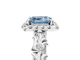 White gold Fancy Blue Asscher Cut Halo Diamond Solitaire with Filigree Band and Four-Prong Setting_5