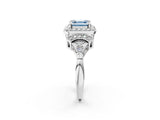 White gold Fancy Blue Asscher Cut Halo Diamond Split Shank Engagement Ring with Four-Prong Setting_2
