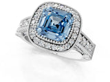 White gold Fancy Blue Asscher Cut Halo Diamond Split Shank Pave Ring_1