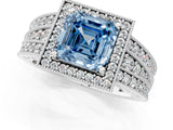 White gold Fancy Blue Asscher Cut Halo Diamond Split Shank Ring with Prong Setting_1