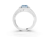 White gold Fancy Blue Asscher Cut Halo Diamond Split Shank Ring with Prong Setting_3