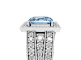 White gold Fancy Blue Asscher Cut Halo Diamond Split Shank Ring with Prong Setting_5