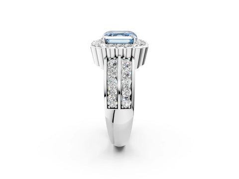 White gold Fancy Blue Asscher Cut Halo Diamond Split Shank Ring with Scalloped Prong Setting_14