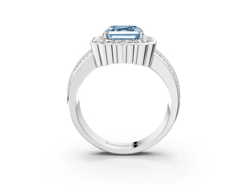 White gold Fancy Blue Asscher Cut Halo Diamond Split Shank Ring with Scalloped Prong Setting_15