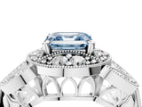 White gold Fancy Blue Asscher Cut Halo Milgrain Diamond Engagement Ring with Leaf Band and Four-Prong Setting_4