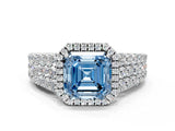 White gold Fancy Blue Asscher Cut Halo Pavé Diamond Engagement Ring with Split Shank and Four-Prong Setting_3