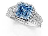 White gold Fancy Blue Asscher Cut Halo Pavé Diamond Engagement Ring with Split Shank and Four-Prong Setting_4