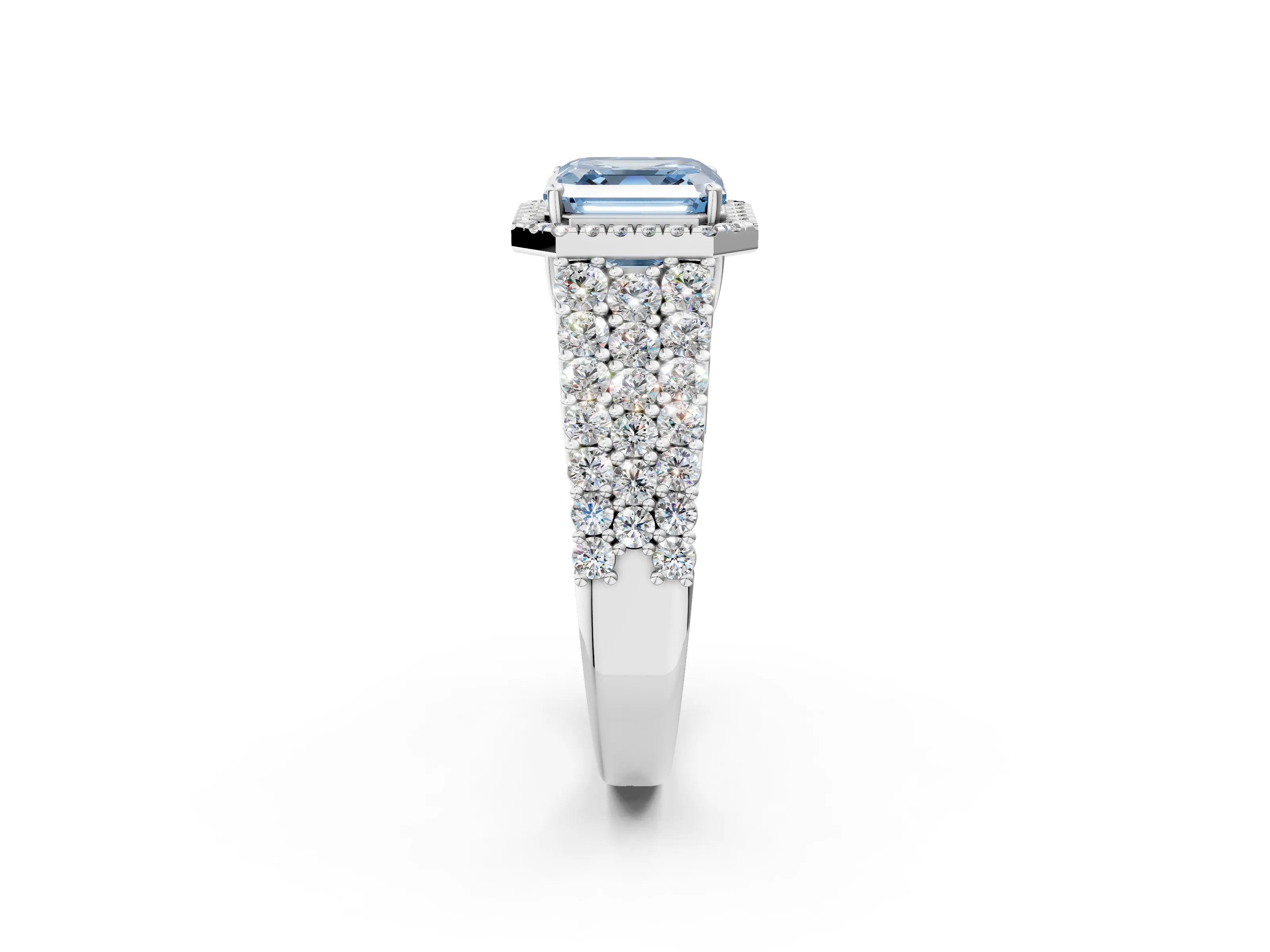 White gold Fancy Blue Asscher Cut Halo Pavé Diamond Engagement Ring with Split Shank and Four-Prong Setting_5