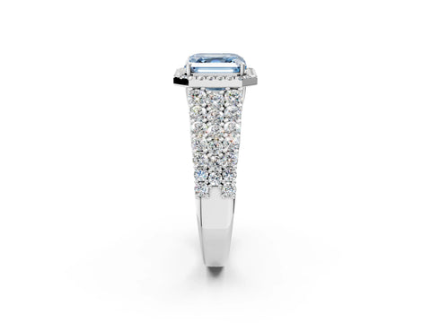White gold Fancy Blue Asscher Cut Halo Pavé Diamond Engagement Ring with Split Shank and Four-Prong Setting_5