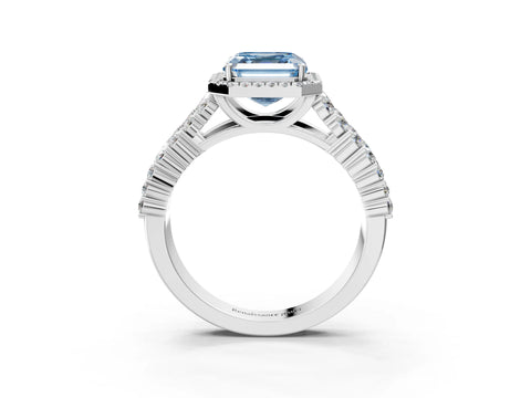 White gold Fancy Blue Asscher Cut Halo Pavé Diamond Engagement Ring with Split Shank and Four-Prong Setting_6