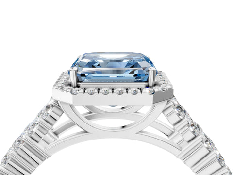 White gold Fancy Blue Asscher Cut Halo Pavé Diamond Engagement Ring with Split Shank and Four-Prong Setting_7