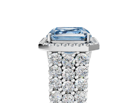 White gold Fancy Blue Asscher Cut Halo Pavé Diamond Engagement Ring with Split Shank and Four-Prong Setting_8