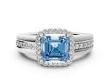 White gold Fancy Blue Asscher  Cut Halo Pave Band Four-Prong Ring_29