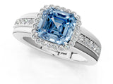White gold Fancy Blue Asscher  Cut Halo Pave Band Four-Prong Ring_30
