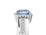 White gold Fancy Blue Asscher  Cut Halo Pave Band Four-Prong Ring_35