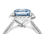 White gold Fancy Blue Asscher  Cut Halo Pave Band Four-Prong Setting Ring_4
