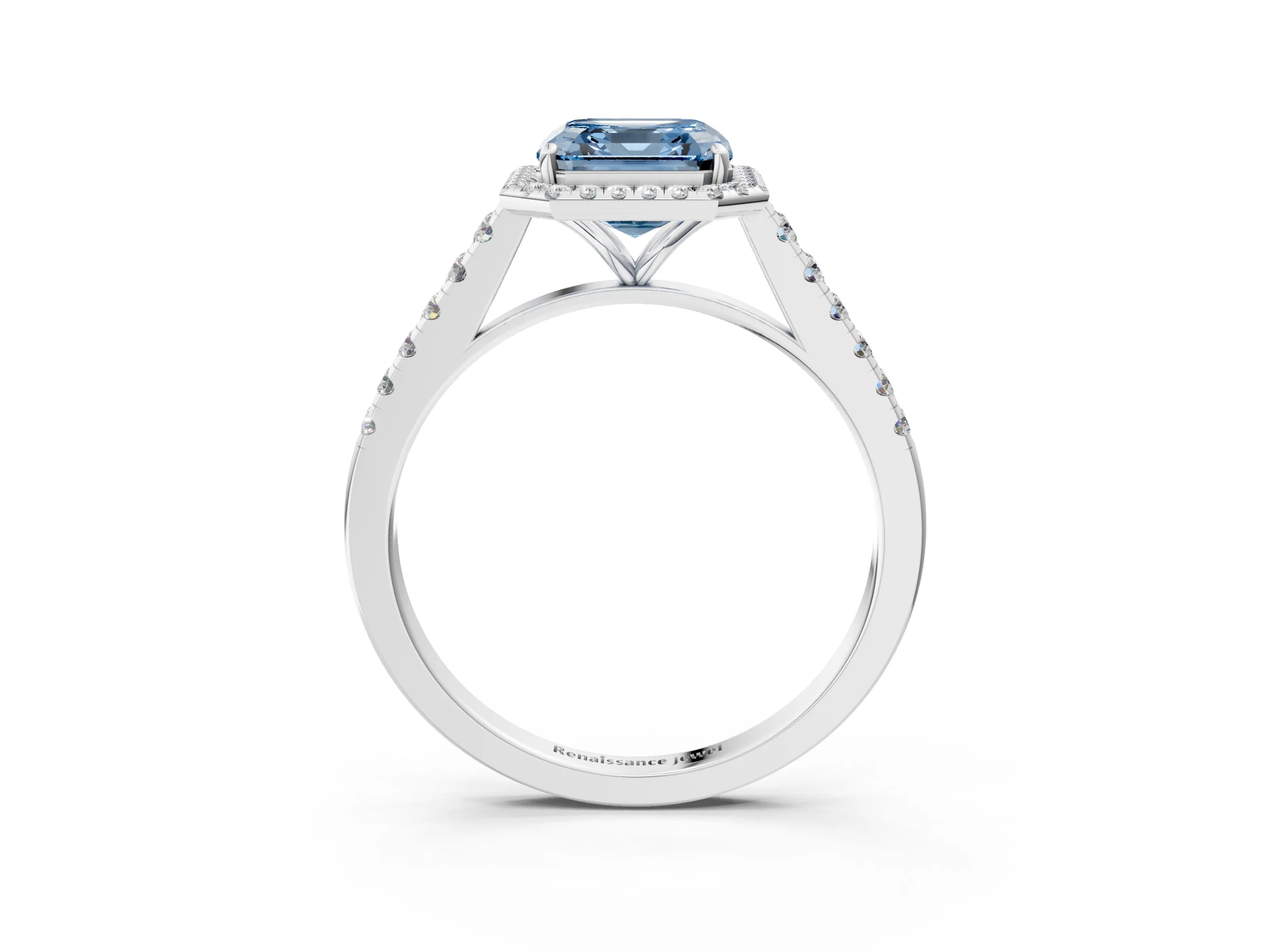 White gold Fancy Blue Asscher Cut Halo Pave Diamond Engagement Ring with Four-Prong Setting_15
