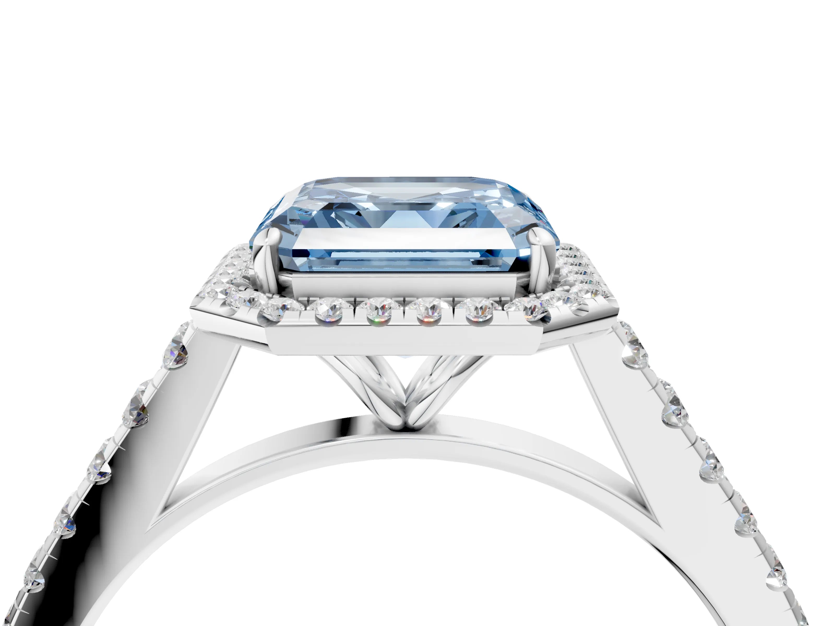 White gold Fancy Blue Asscher Cut Halo Pave Diamond Engagement Ring with Four-Prong Setting_16