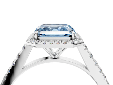 White gold Fancy Blue Asscher Cut Halo Pave Diamond Engagement Ring with Four-Prong Setting_16