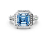 White gold Fancy Blue Asscher  Cut Halo Pave Split Shank Prong Setting Ring_49