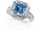 White gold Fancy Blue Asscher  Cut Halo Pave Split Shank Prong Setting Ring_50