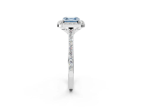 White gold Fancy Blue Asscher Cut Halo Round Diamond Pavé Band with Four-Prong Setting_17