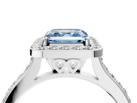 White gold Fancy Blue Asscher Cut Halo Round Diamond Pavé Band with Four-Prong Setting_19