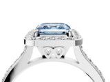 White gold Fancy Blue Asscher Cut Halo Round Diamond Pavé Band with Four-Prong Setting_25