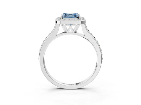 White gold Fancy Blue Asscher Cut Halo Round Diamond Pavé Band with Four-Prong Setting_30