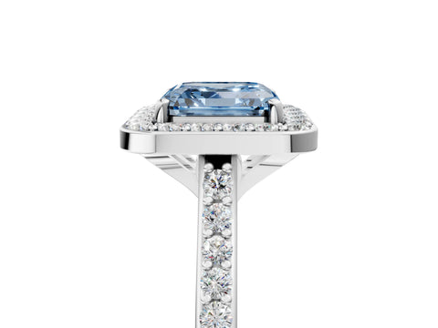 White gold Fancy Blue Asscher Cut Halo Round Diamond Pavé Band with Four-Prong Setting_31