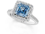White gold Fancy Blue Asscher Cut Halo Round Diamond Pavé Band with Four-Prong Setting_39