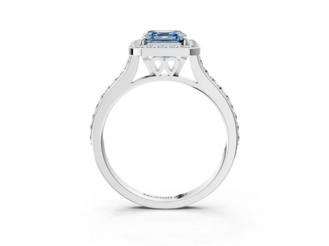 White gold Fancy Blue Asscher Cut Halo Round Diamond Pavé Band with Four-Prong Setting_41