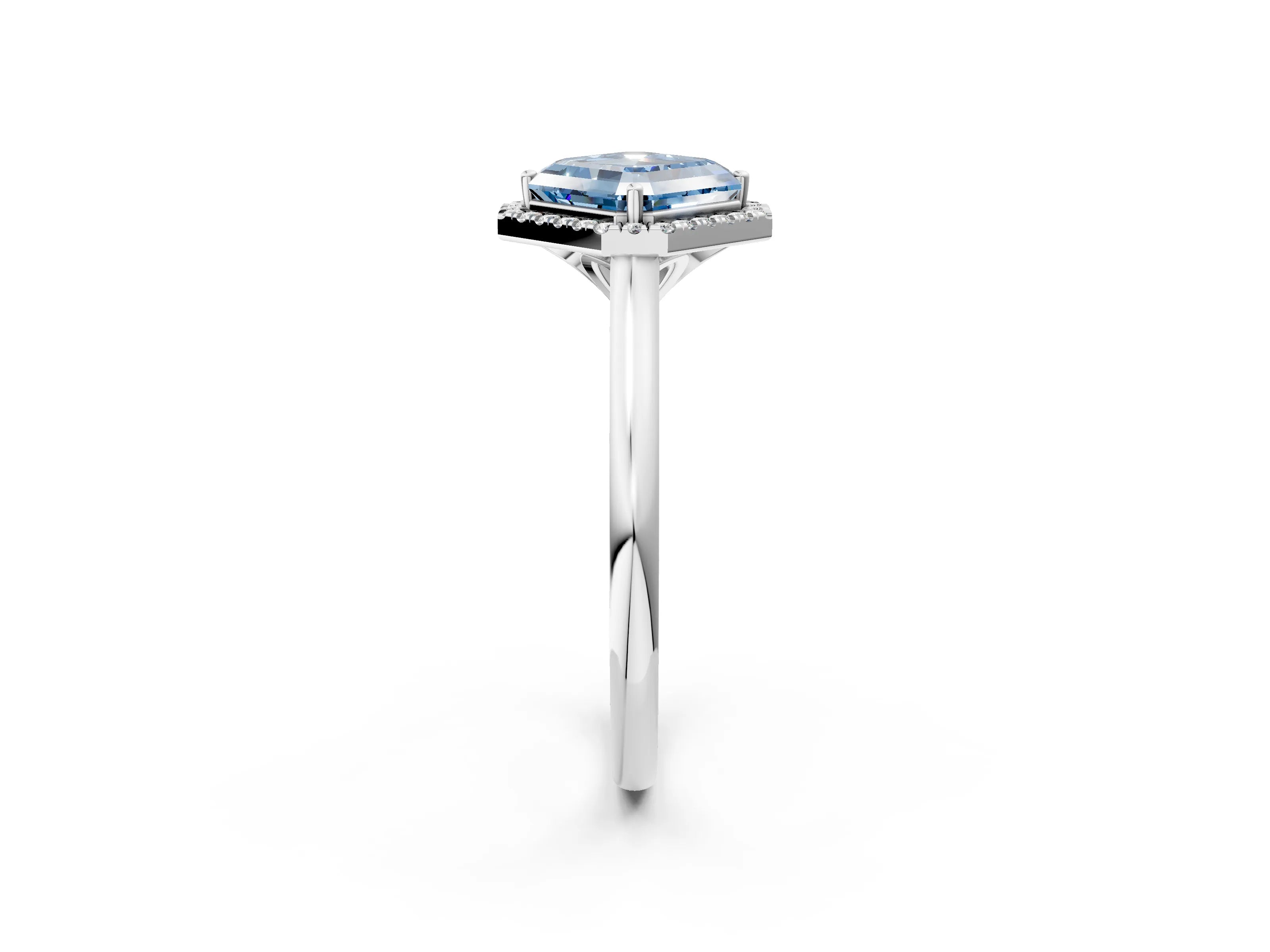 White gold Fancy Blue Asscher Cut Halo Round Diamond Solitaire Engagement Ring with Pave Band and Four-Prong Setting_26