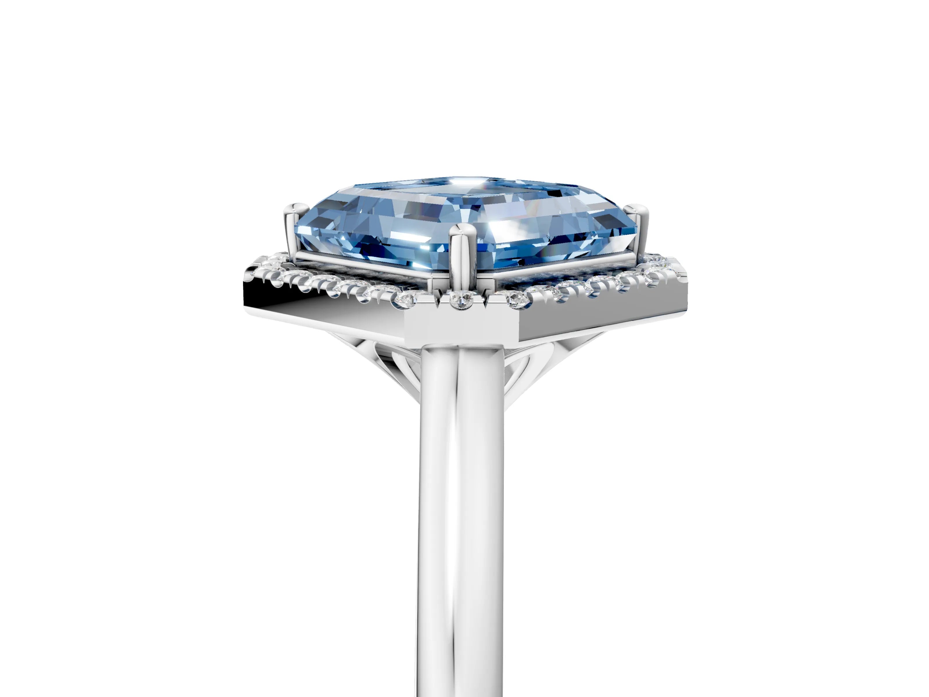 White gold Fancy Blue Asscher Cut Halo Round Diamond Solitaire Engagement Ring with Pave Band and Four-Prong Setting_29