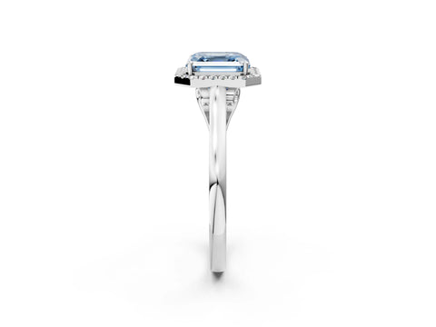 White gold Fancy Blue Asscher Cut Halo Round Diamond Solitaire Ring with Pavé Band and Four-Prong Setting_2