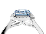 White gold Fancy Blue Asscher Cut Halo Round Diamond Solitaire Ring with Pavé Band and Four-Prong Setting_4