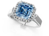White gold Fancy Blue Asscher Cut Halo Round Diamond Twist Band with Four-Prong Setting_25