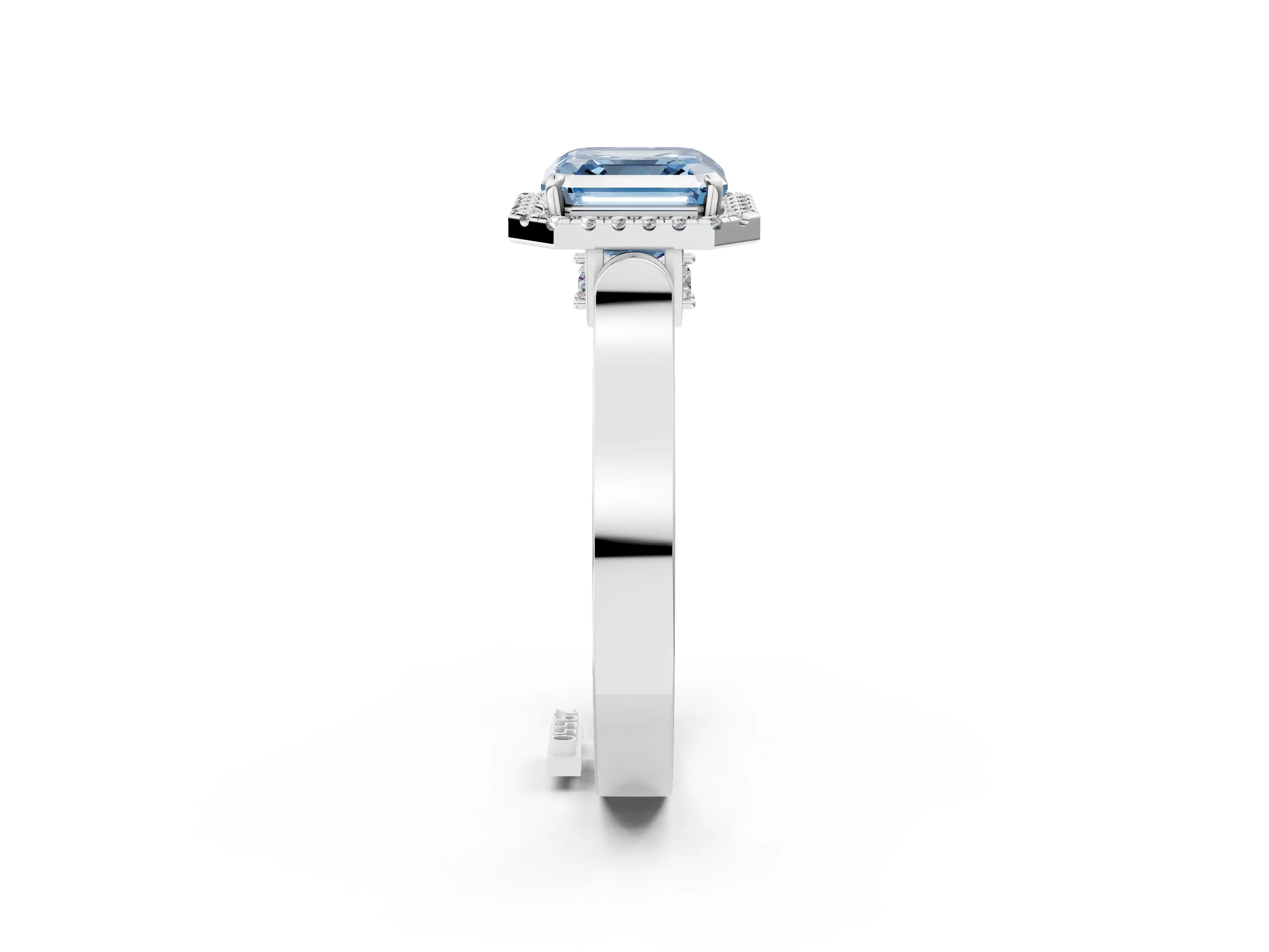 White gold Fancy Blue Asscher Cut Halo Round Diamond Twist Band with Four-Prong Setting_26