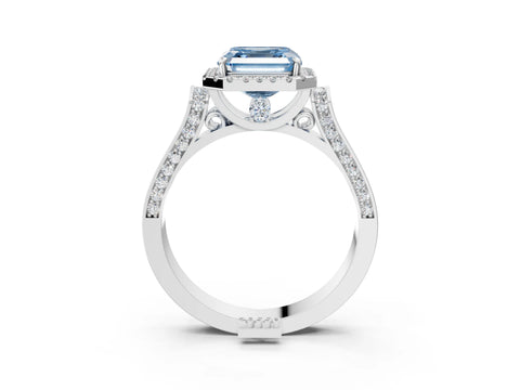 White gold Fancy Blue Asscher Cut Halo Round Diamond Twist Band with Four-Prong Setting_27