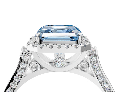 White gold Fancy Blue Asscher Cut Halo Round Diamond Twist Band with Four-Prong Setting_28