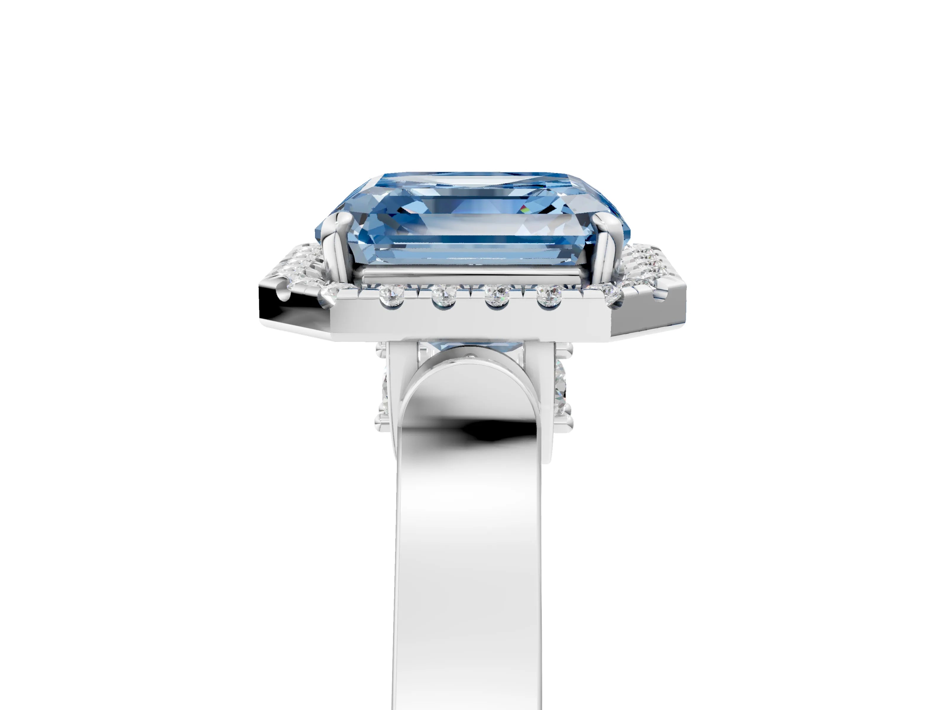 White gold Fancy Blue Asscher Cut Halo Round Diamond Twist Band with Four-Prong Setting_29