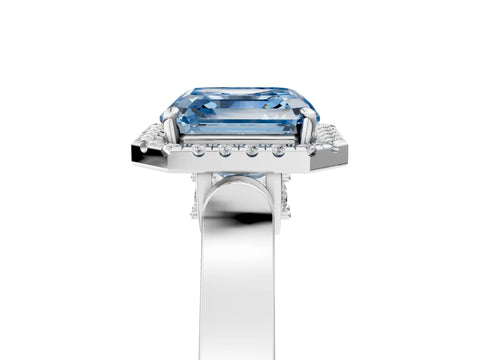 White gold Fancy Blue Asscher Cut Halo Round Diamond Twist Band with Four-Prong Setting_29