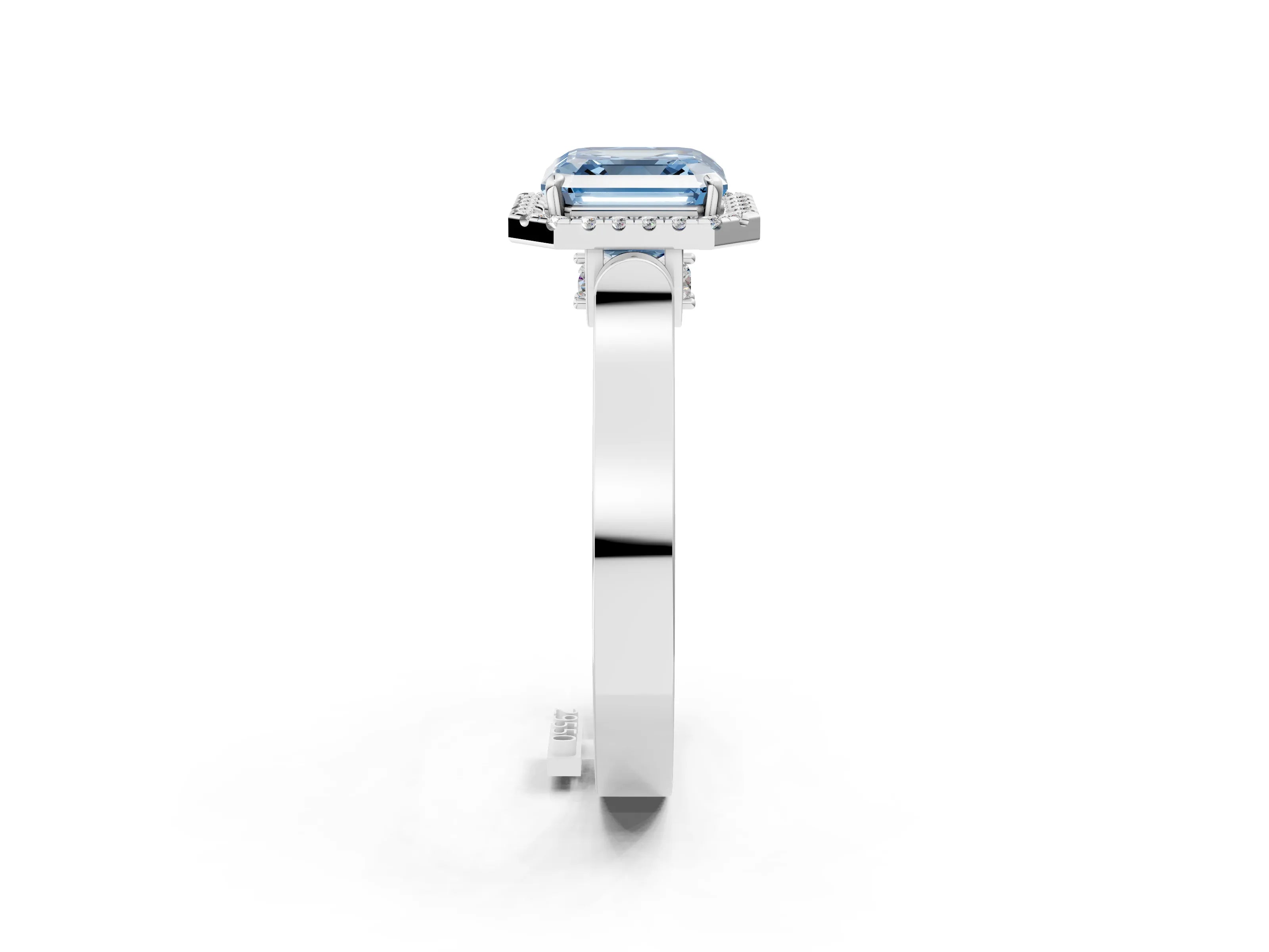 White gold Fancy Blue Asscher Cut Halo Round Diamond Twist Band with Four-Prong Setting_2