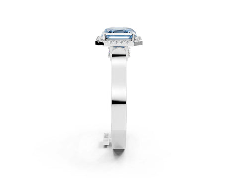 White gold Fancy Blue Asscher Cut Halo Round Diamond Twist Band with Four-Prong Setting_2