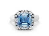 White gold Fancy Blue Asscher  Cut Halo Solitaire Engagement Ring with Square Band and Four-Prong Setting_12